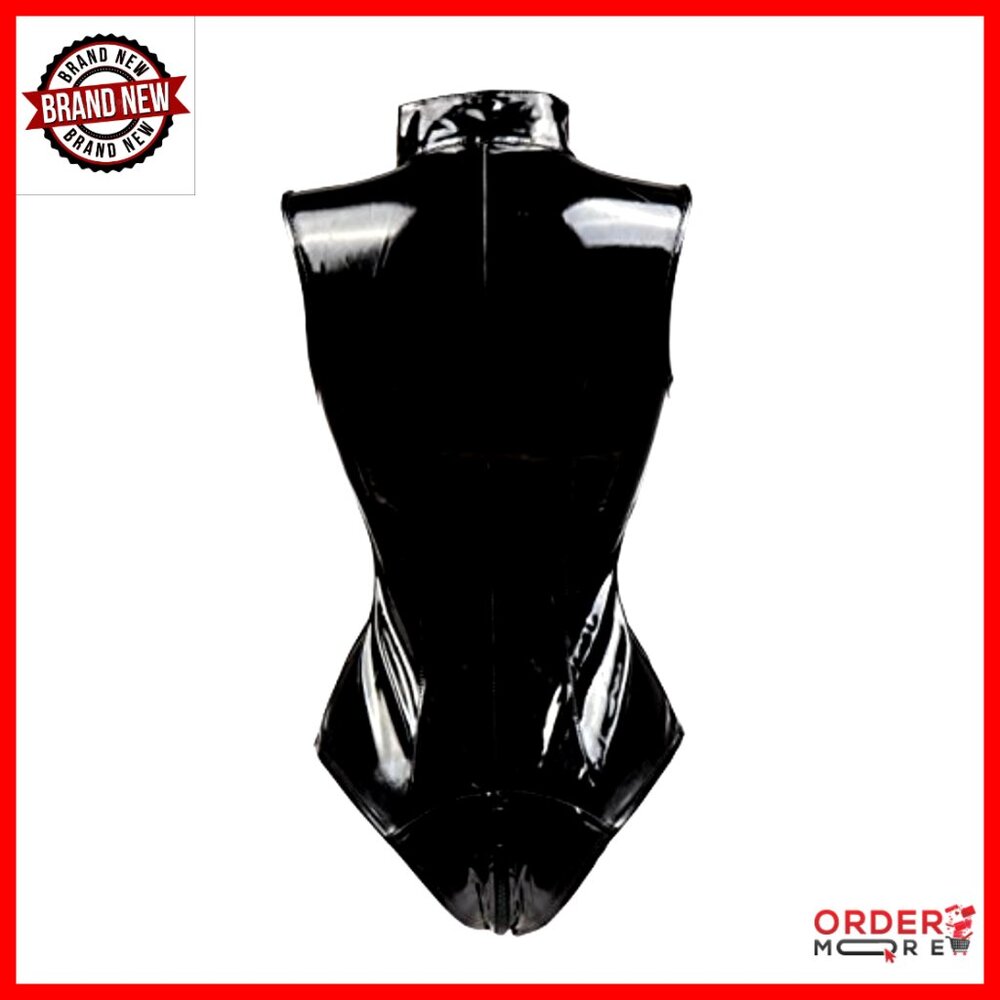 Wet Look PVC Bodysuit Teddy Zip Up Clubwear Gothic Cosplay Plus Size - Picture 3 of 7